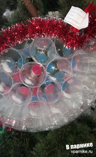 Новогодний шар из пластиковых стаканчиков своими руками