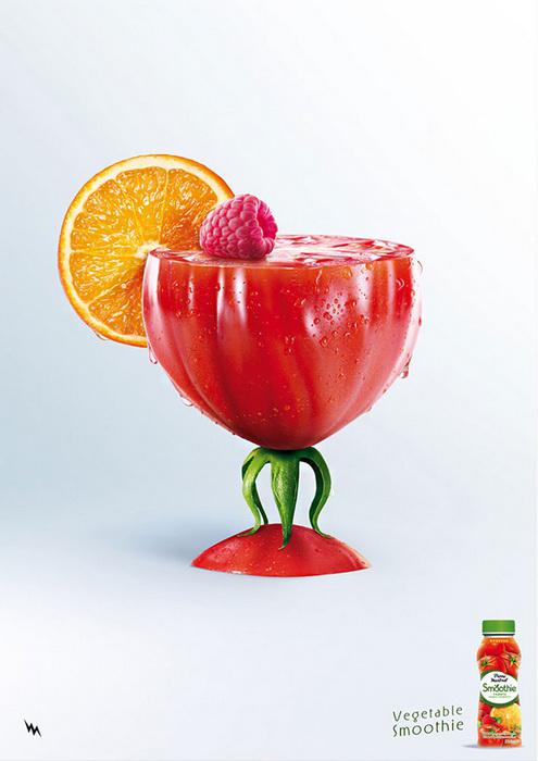 Вкусные коктейли из овощей и фруктов в креативной рекламе компании Pierre Martinet 